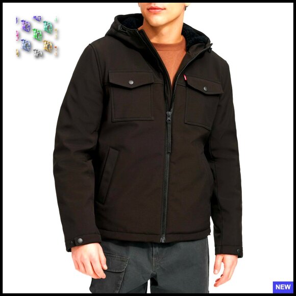 Soft Shell Hooded Trucker Jacket Sherpa Lined Waterproof Performance Menswear